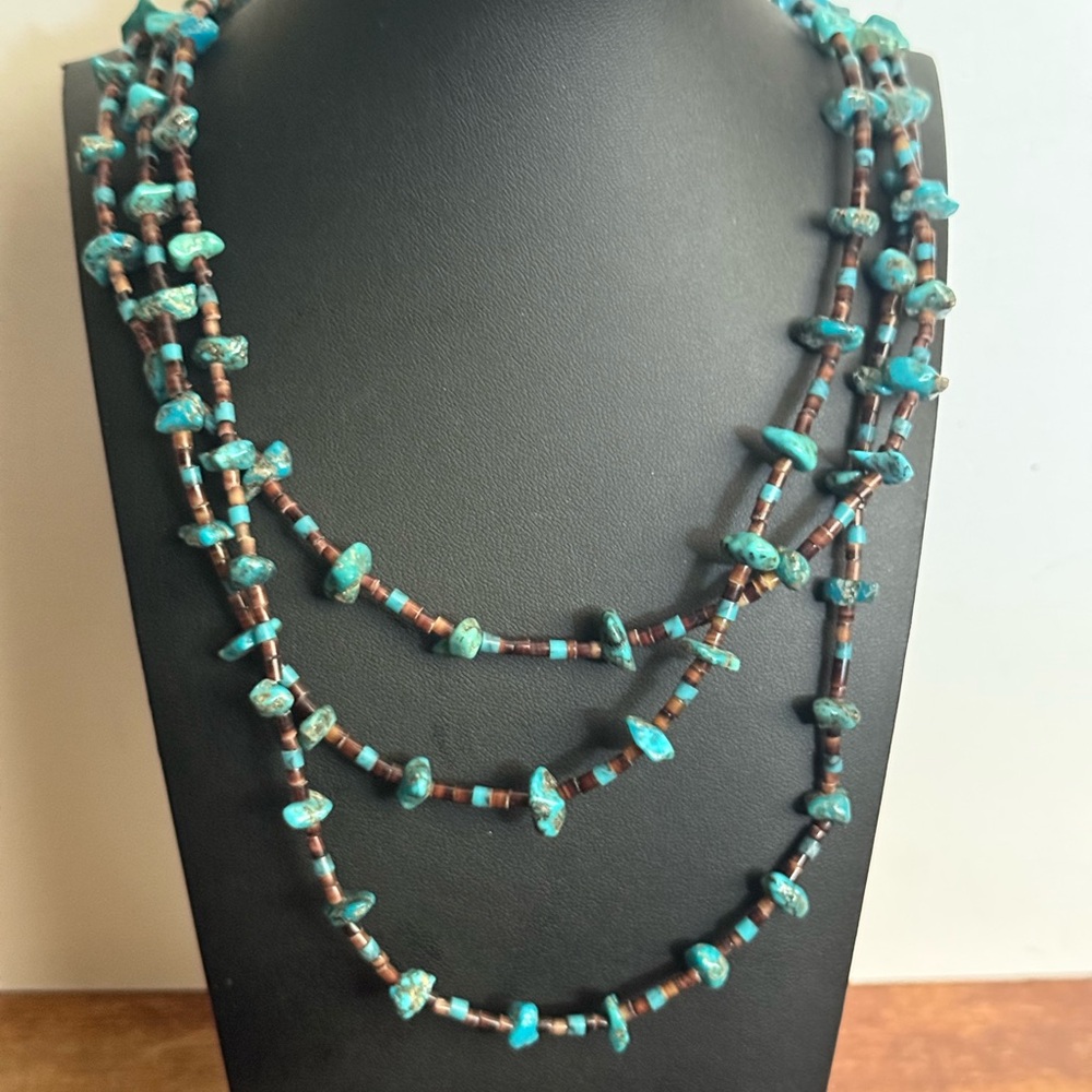 Vintage 3 Strand Turquoise Sterling Necklace - Picture 14 of 15